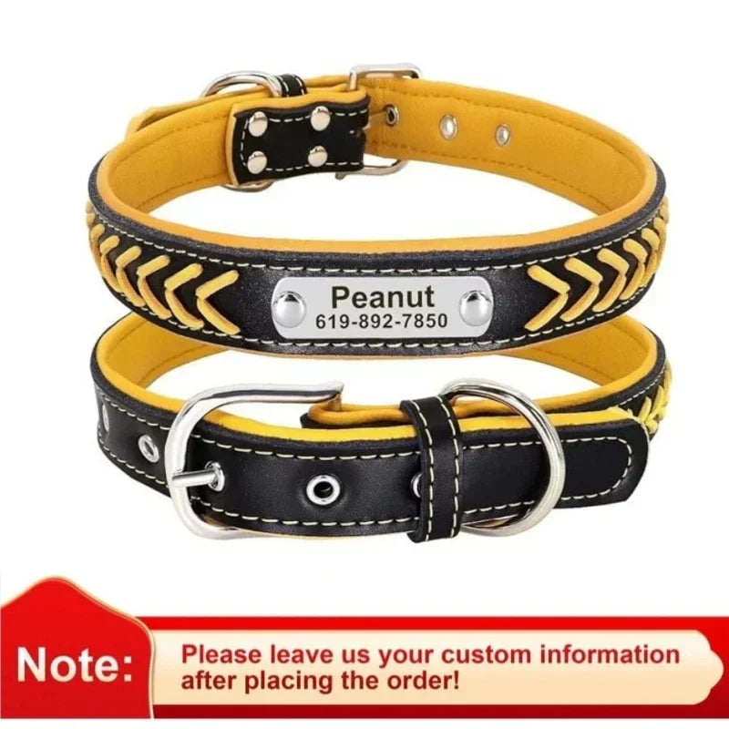 Graviertes Leder Hunde-Halsband mit Namensschild – Geflochtenes, personalisiertes ID-Halsband aus Leder für mittelgroße &amp; große Hunde 