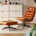 Nordic Light Luxury Bauhaus Ledersessel – Drehbarer Harburg Chair aus Leder &amp; Massivholz, exclusivo sofá individual Relaxstuhl para Wohnzimmer &amp; Büro 