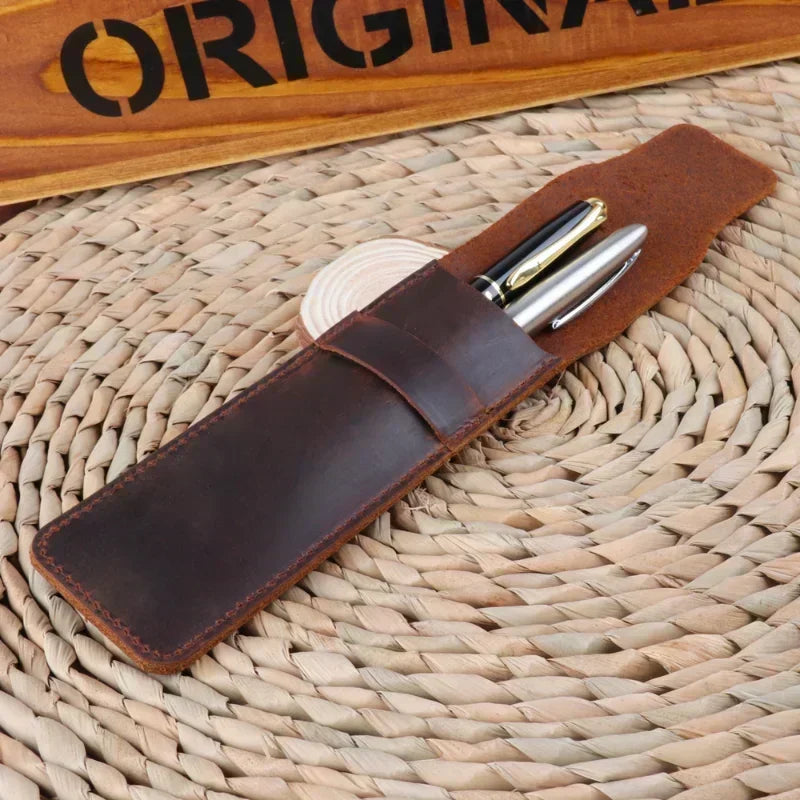 Handgefertigte Stiftemappe aus echtem Rindsleder – Vintage Füllfederhalter-Etui im ​​Crazy-Horse-Stil für Reisen &amp; Journaling 