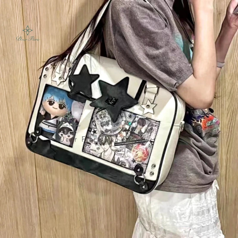 Y2K Star Ita Bag aus PU-Leder – Trendige Crossbody & Schultertasche mit transparenter Display-Tasche für DIY-Designs