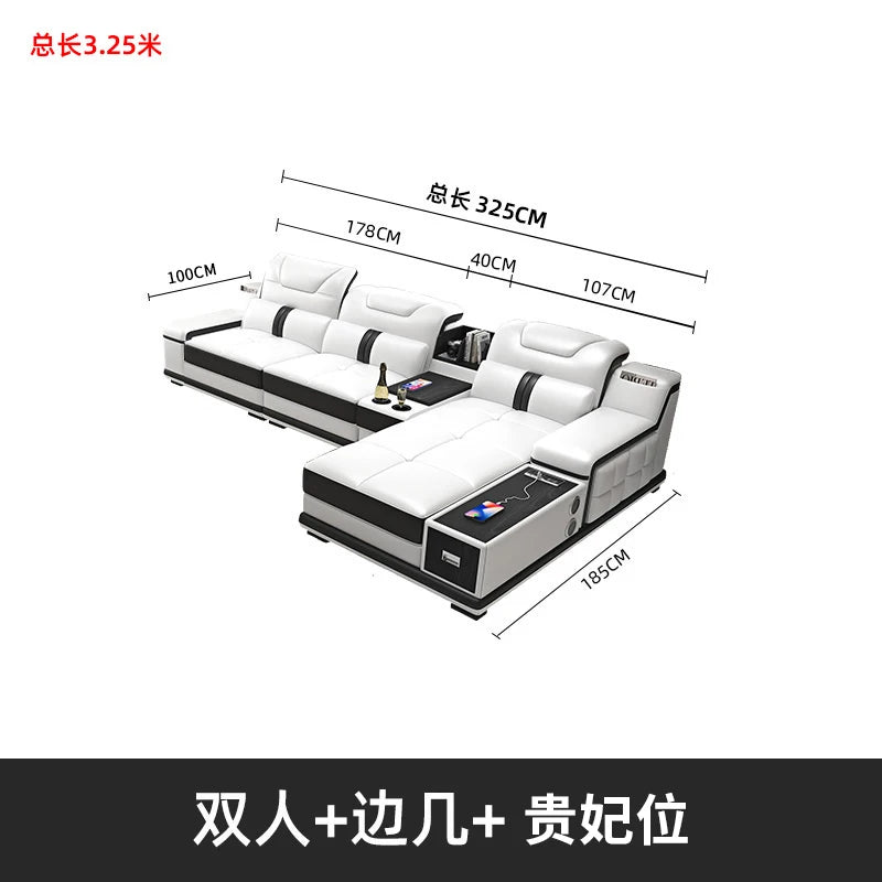 Modernes Luxus Ecksofa en Leder – Canapé multifonctionnel en forme de L, canapé d'immersion design minimaliste pour femmes de style