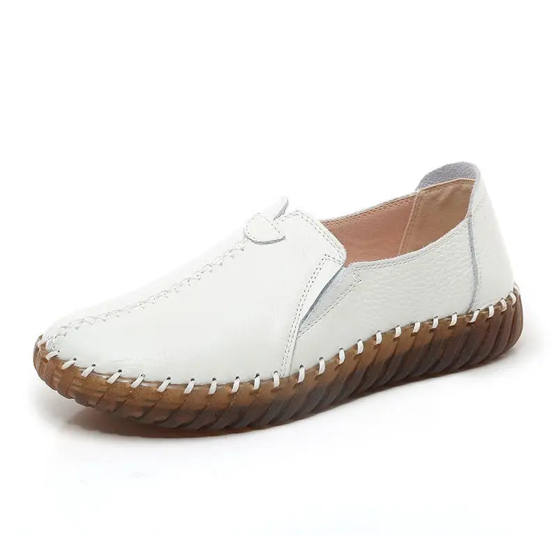 feerldi Damen Moccasins Flats – Handgefertigte Leder Loafers, Slip-On Ballerinas für Arbeit, Pflege & Alltag