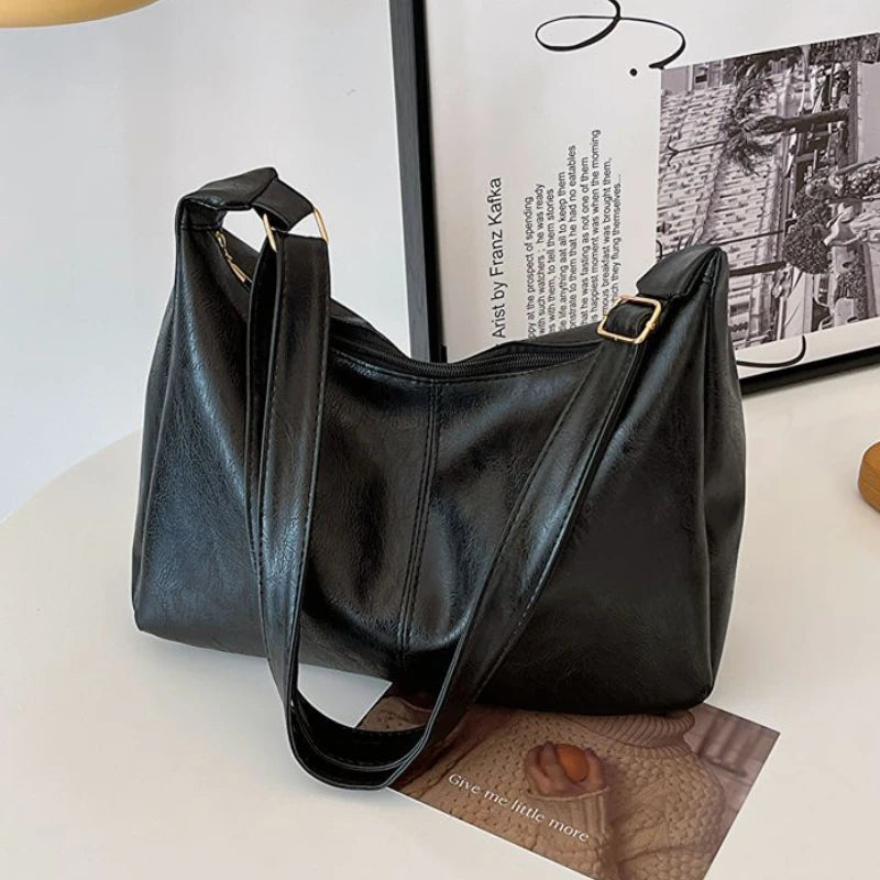 Sac fourre-tout en cuir PU pour femmes – Sac à bandoulière vintage décontracté avec une grande capacité et un style élégant