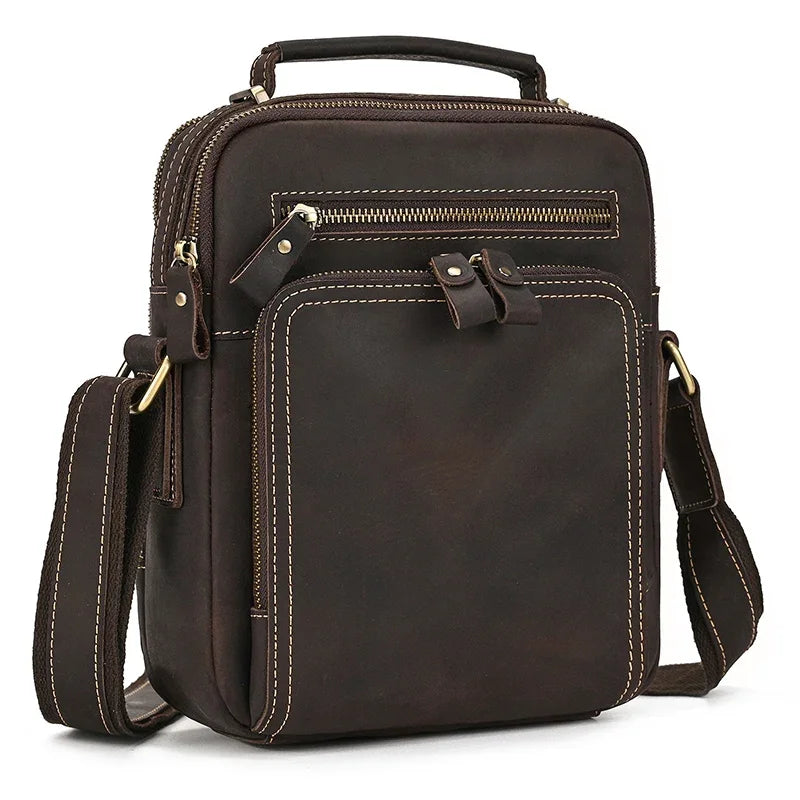 Newsbirds Herren Leder Schultertasche – Crazy Horse Crossbody Messenger Bag aus echtem Rindsleder