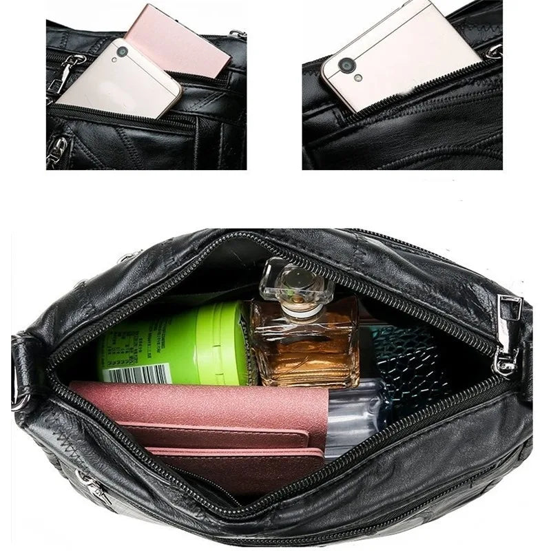 Damen PU-Leder Crossbody Bag – Luxus Schultertasche mit Blumenmotiv, Multifach & Alltagstauglich