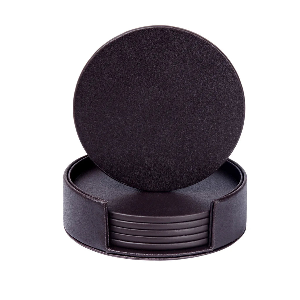 6er-Set personalisierte Leder-Marmor Untersetzer – Runde, hitzebeständige Getränkeunterlagen mit kostenloser Gravur für Kaffee &amp; Tee 