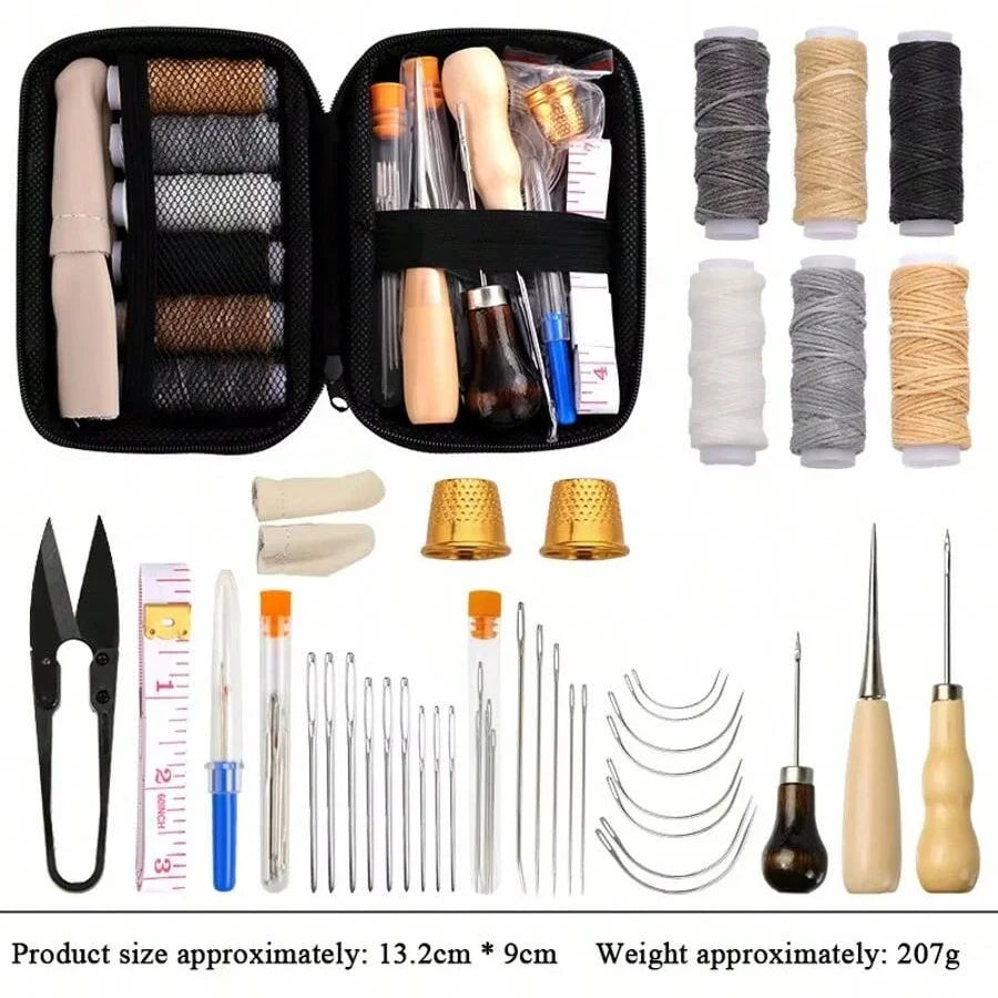NOTIONSLAND Leder Nähset Heavy Duty – Handnäh- & Polster-Reparaturset mit Großöhrnadeln, Ahlen & Garn