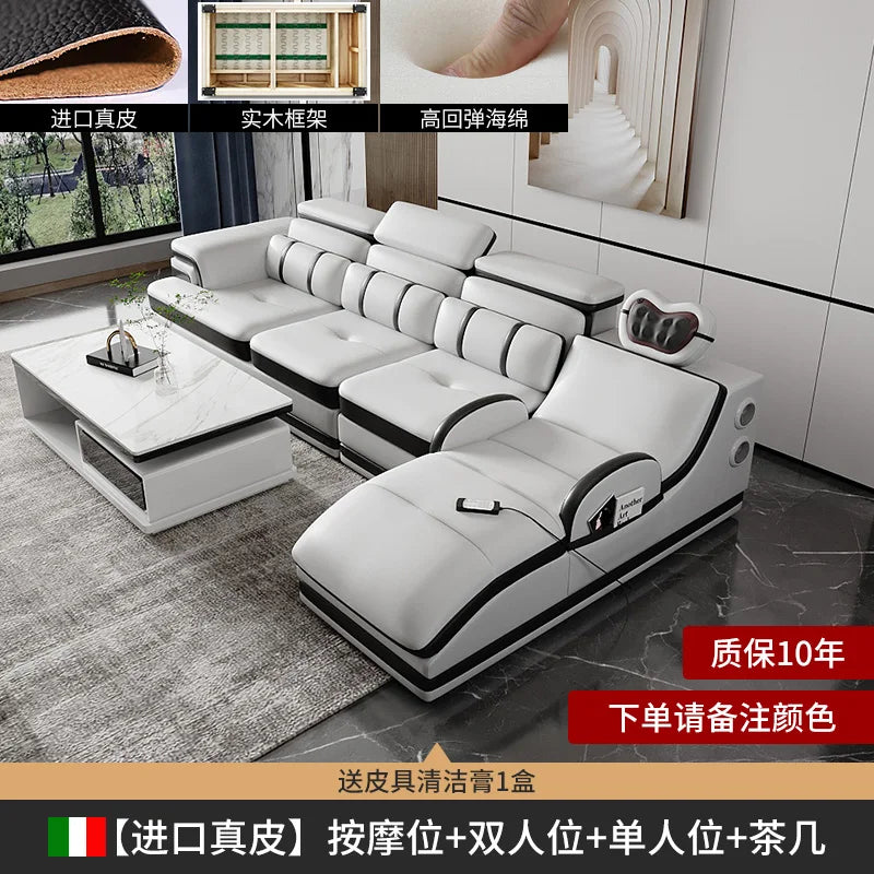 Minimalistisches Luxus Leder Ecksofa mit Massagefunktion – Modernes Designer Sofa im L-Format für stilvolle Wohnzimmer