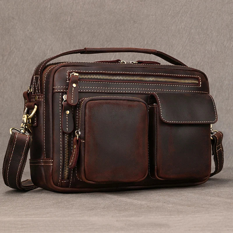 Luufan Herren Leder Aktentasche – Bolso bandolera vintage de piel Crazy Horse para iPad y oficina 