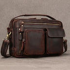 Luufan Herren Leder Aktentasche – Bolso bandolera vintage de piel Crazy Horse para iPad y oficina 