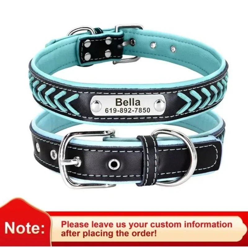 Graviertes Leder Hunde-Halsband mit Namensschild – Geflochtenes, personalisiertes ID-Halsband aus Leder für mittelgroße & große Hunde