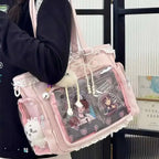 Y2K Ita Bag Damen – Sac fourre-tout transparent et bandoulière au style japonais Lolita, grand sac fourre-tout DIY Display 