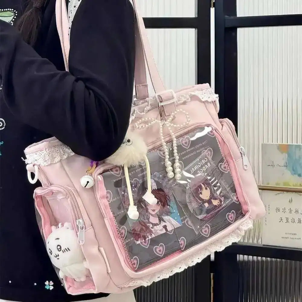 Y2K Ita Bag Damen – Sac fourre-tout transparent et bandoulière au style japonais Lolita, grand sac fourre-tout DIY Display 