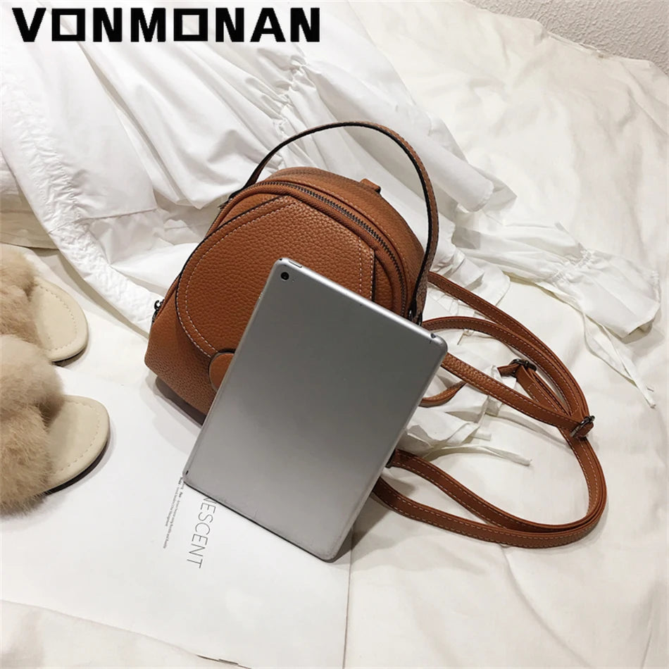VONMONAN Mini Damen Leder-Rucksack - Mochila de cuero de PU de moda pequeña, suave al tacto y multifuncional