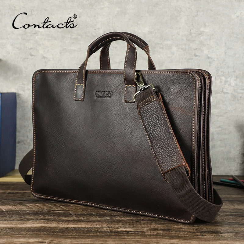 CONTACT'S Herren Leder Sling Maletín – Vintage Business Schultertasche para portátiles de hasta 16"