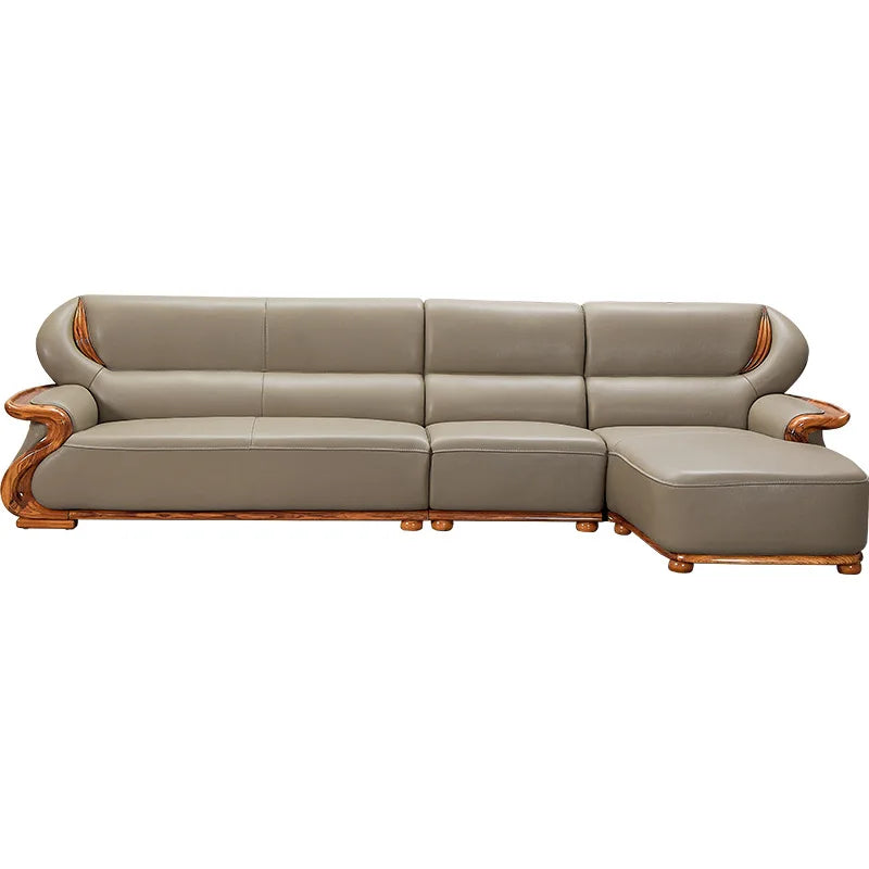 Luxuriöses Ecksofa aus Ebenholz &amp; Echtleder – Nouveau canapé en cuir de style chinois en forme de L, haut de gamme pour les femmes stilvolles