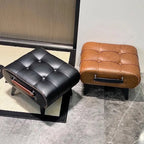 Italienischer Light-Luxury Lederhocker in Oil-Wax-Optik – Tragbarer Schuhwechsel- &amp; Fußhocker mit Griff für Wohnzimmer, Flur &amp; Sofa