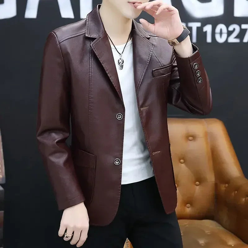 Herren Lederblazer im Korean Style – Eleganter Frühlings- & Herbstblazer für modebewusste Gentlemen