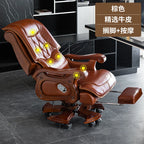Business Burostuhl aus Leder mit Massagefunktion – Verstellbarer Executive Drehstuhl mit Liegefunktion &amp; Armlehnen for Büro &amp; Homeoffice