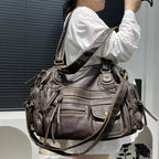 Y2K Bolso bandolera para mujer – Vintage PU-Leder Motorrad Tasche mit Multi-Fächern, Große Kapazität Schultertasche für Frauen