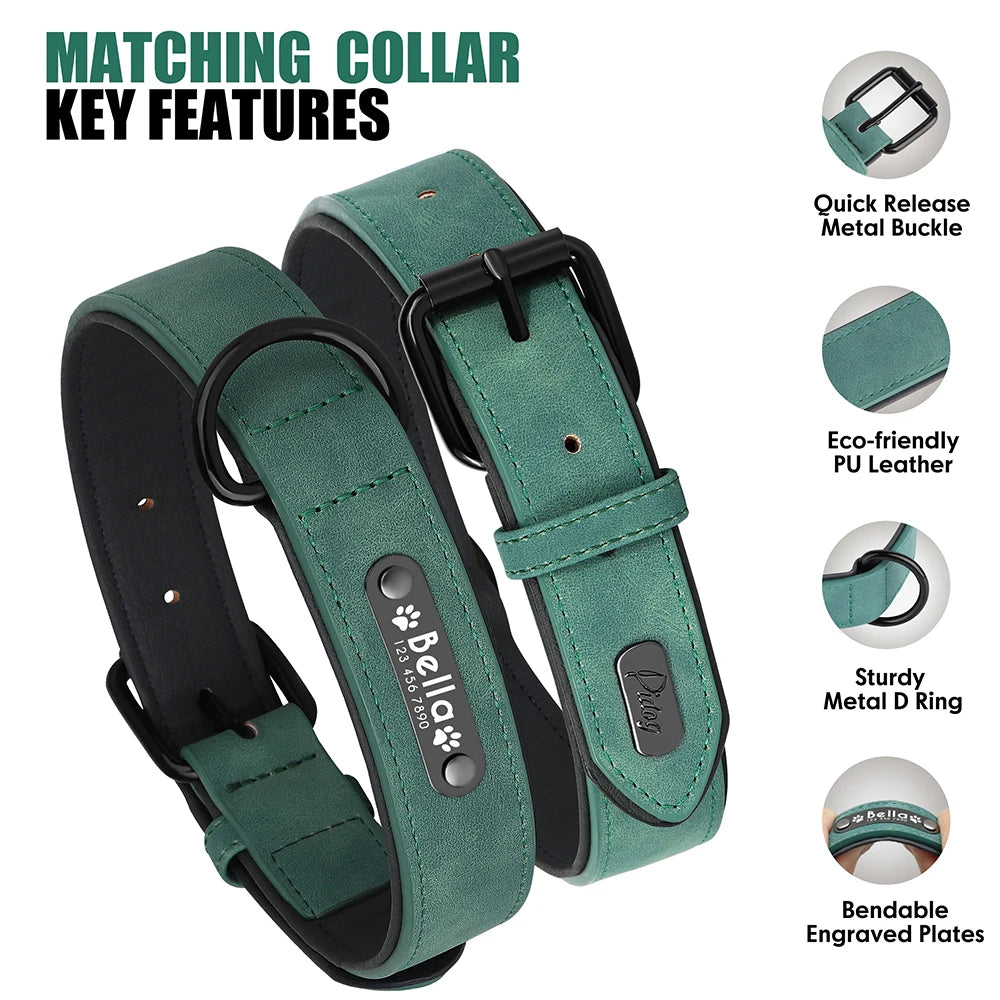 Hochwertiges personalisiertes Hundehalsband-Set aus PU-Leder – Gravur, Komfort & maximale Sicherheit