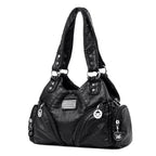 Luxuriöse Mini Damen Schultertasche aus weichem PU-Leder – Stylische Moto & Biker Crossbody Bag mit Nieten für Alltag & Freizeit