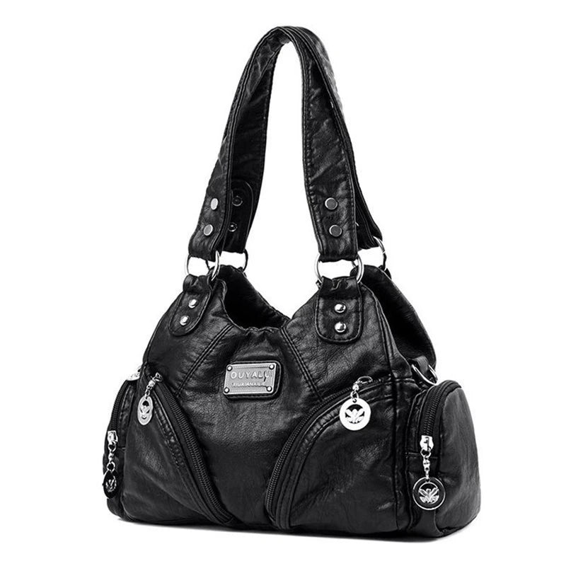 Luxuriöse Mini Damen Schultertasche aus weichem PU-Leder – Stylische Moto & Biker Crossbody Bag mit Nieten für Alltag & Freizeit