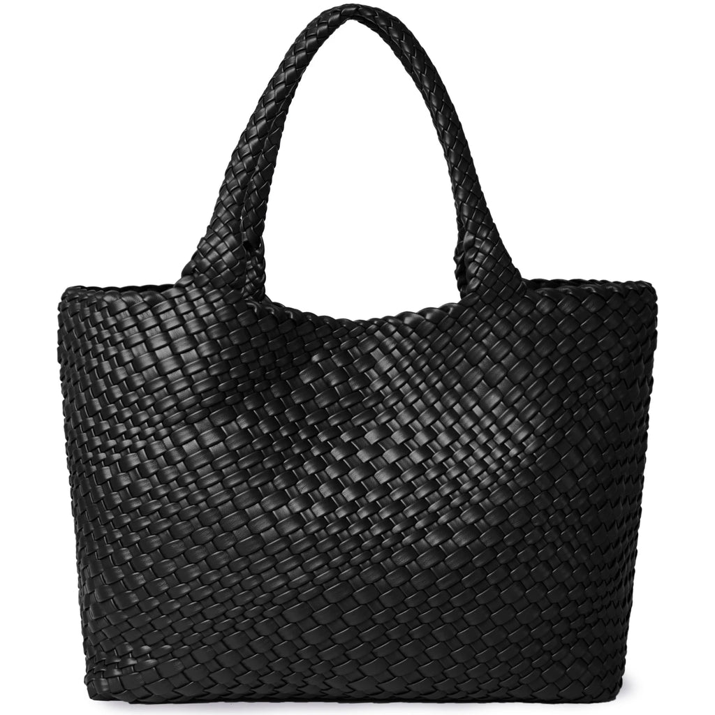 Woven Tote Bag für Damen – Veganes Leder, Große Schultertasche & Strandtasche, Vielseitige Reise- und Alltagstasche