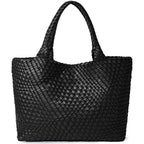 Woven Tote Bag für Damen – Veganes Leder, Große Schultertasche & Strandtasche, Vielseitige Reise- und Alltagstasche