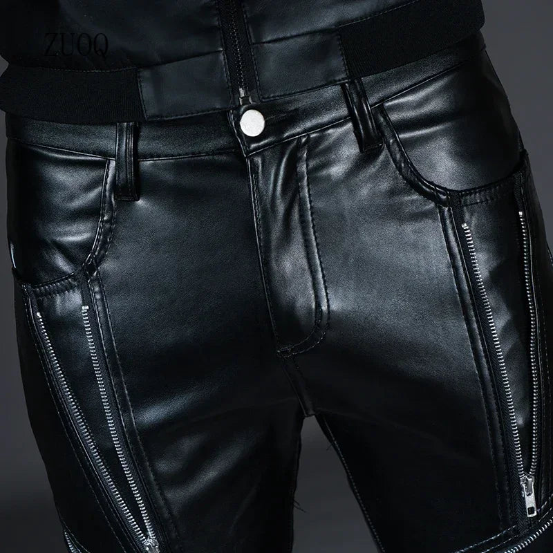 Herren Skinny Biker Lederhose aus Kunstleder – Modische Motorrad- & Clubhose mit Slim Fit für Alltag, Bühne & Freizeit