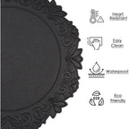 Runde schwarze Kunstleder Tischsets – Geprägte Luxus-Platzmatten, wasserdicht & rutschfest für Esstisch, Café & Küche (1/2/6 Stück)