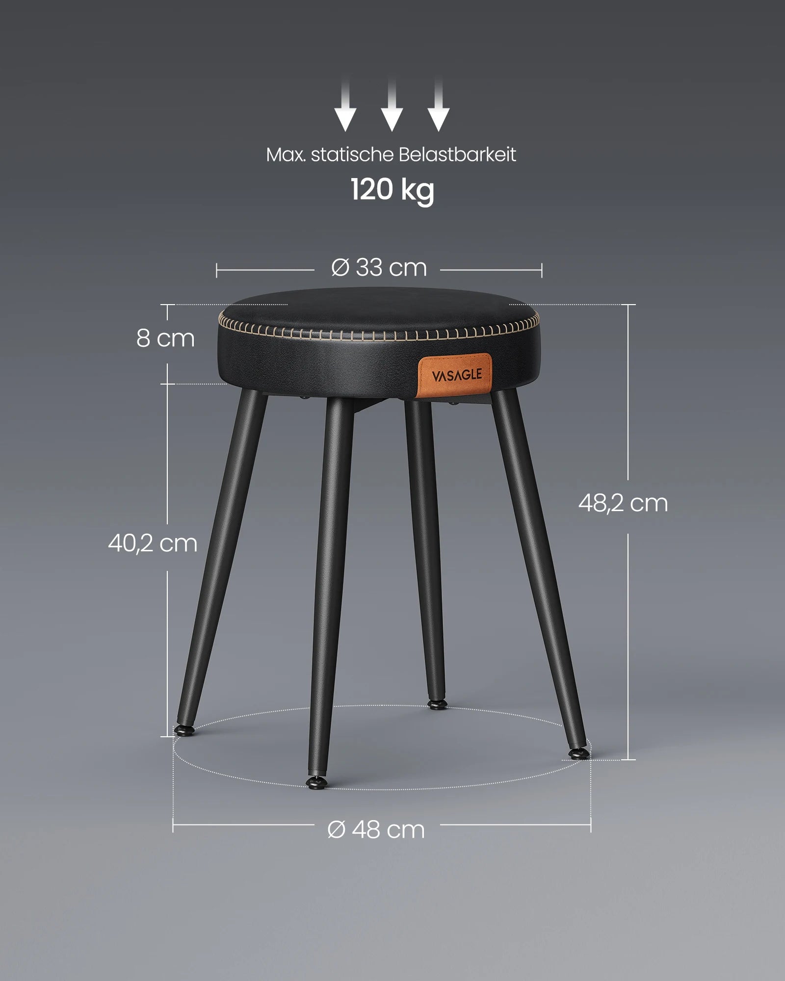 VASAGLE Esszimmerstuhl EKHO Serie – Sitzhocker aus Kunstleder, 48,2 cm Sitzhöhe, Ink Black, modern & platzsparend