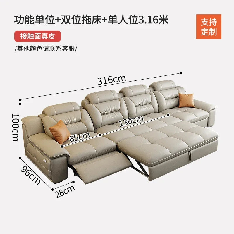 Italienisches Luxus Leder-Ecksofa mit Relaxfunktion – L-Form Wohnlandschaft aus Rindsleder, mit Schlaffunktion und Stauraum