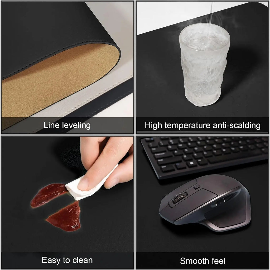 YSAGi Doppelseitige Leder Schreibtischunterlage – Große Desk Mat aus Leder &amp; Kork in Schwarz, Rutschfeste Schreibtischauflage &amp; Mauspad für Büro &amp; Zuhause
