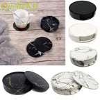6er Set hitzebeständige PU Leder Untersetzer in Marmor-Optik – Runde Kaffee- & Teeunterlagen in Schwarz/Weiß, pflegeleicht & modern