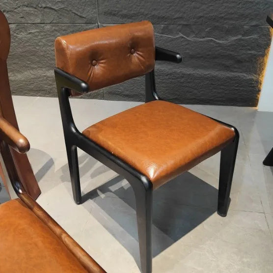 Chandigarh Designer-Armchair aus Massivholz & Oil-Wax-Leder – Französischer Retro Ess- & Lounge-Stuhl mit Rückenlehne