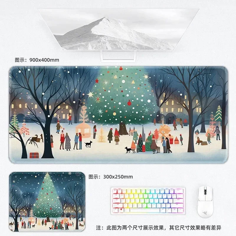 Weihnachtliche XXL PU Leder Schreibtischunterlage – Kawaii Cartoon Mousepad für Computer, Tastatur & Laptop