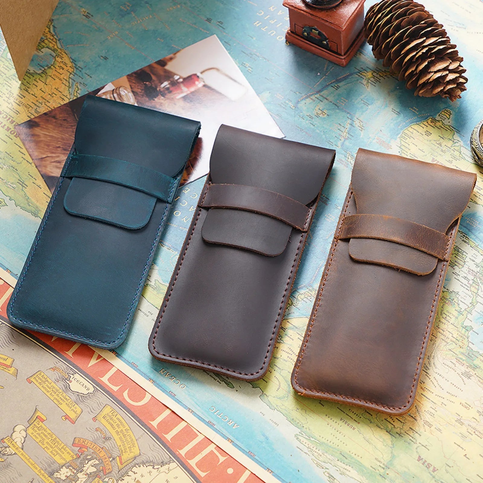 Premium Leder Stiftehalter aus echtem Rindsleder – Retro Einzel-Pen-Etui, schlank &amp; langlebig