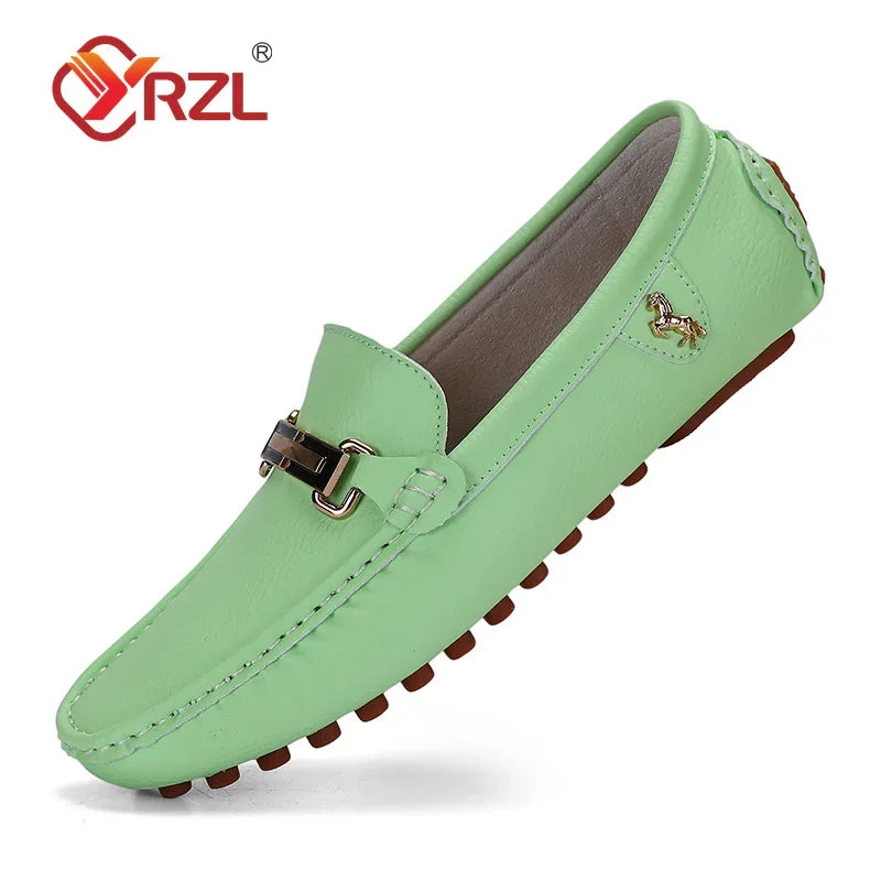 YRZL Herren Loafer Weiß – Handgefertigte Slip-On Mokassins aus PU-Leder, Zapatos de conducción cómodos para Alltag &amp; Freizeit 
