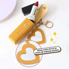 Tragbarer Lippenstifthalter aus PU-Leder mit herzförmigem Spiegel – Eleganter Schlüsselanhänger &amp; Handtaschen-Accessoire für Damen &amp; Mädchen 