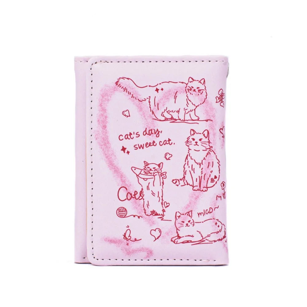 ISKYBOB Damen Geldbörse aus PU-Leder – Graffiti Katzen Design, Kartenhalter & Münzfach mit Diebstahlschutz, kompakte Wallet