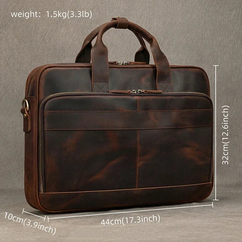 Retro Leder-Laptoptasche & Aktentasche für Herren – Echtes Rindsleder, 15,6" Business-Tasche, Vintage-Stil, Große Kapazität