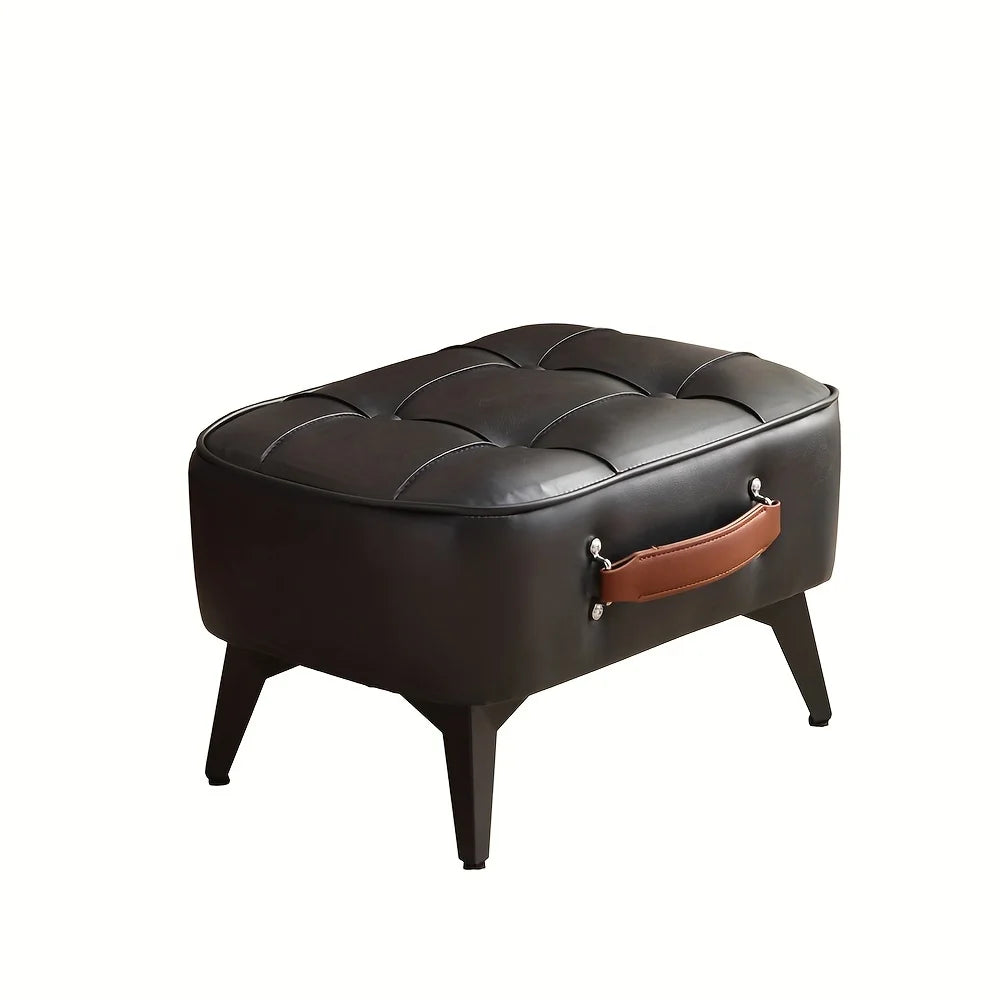 Light Luxury Leder Sitzhocker quadratisch – Weicher PU-Leder Schuhwechselstuhl & Sofa-Fußhocker im Modern-Morocco-Design