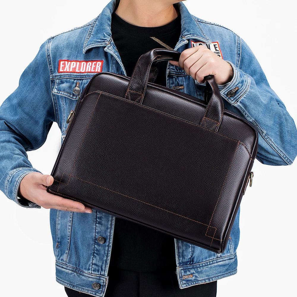 LAOSHIZI Herren Leder-Handtasche - Maletín para portátil Rindsleder de capa superior y bolso cruzado diagonal para oficina