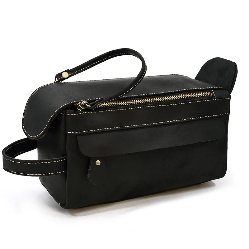 Hochwertige Kleine Reise-Kosmetiktasche aus Crazy Horse Leder – Vintage Leder Wash- &amp; Make-up Bag para hombres 