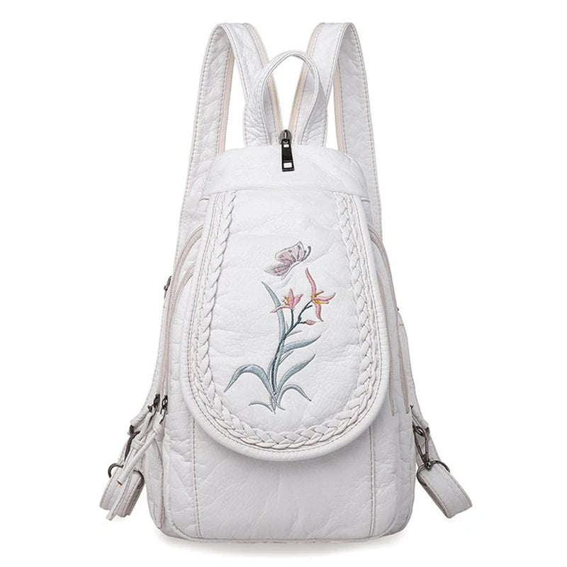 KMFFLY Damen Mini Rucksack en cuir PU blanc – Sac à dos à fleurs, sac à dos léger et tendance pour filles 
