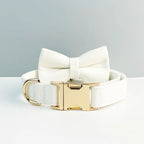 Weißes Leder-Halsband & Leinen-Set für Hunde – Personalisiert mit Gravurplatte