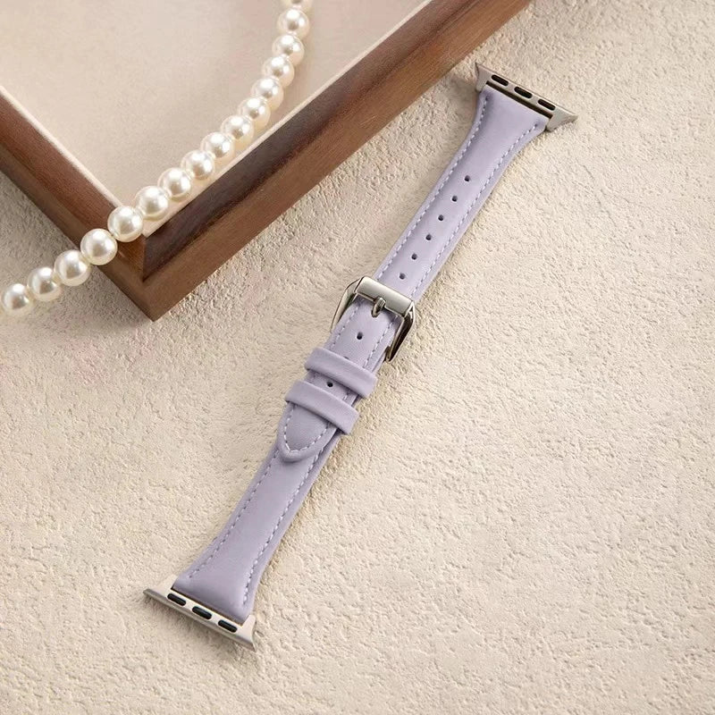 Schmales Lederarmband für Apple Watch – Slim Leather Strap 38–45 mm für Series 3–10, SE & Ultra | Elegantes Wristband aus Leder