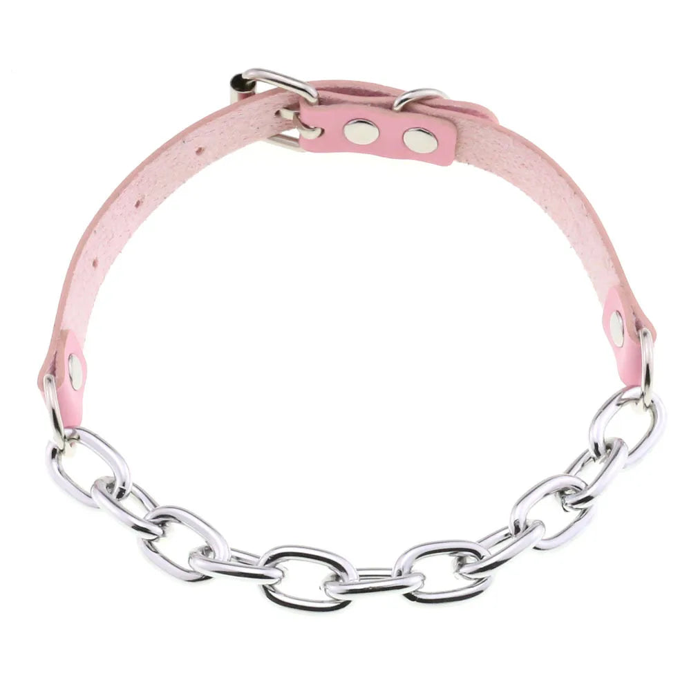 Collier ras du cou punk en cuir et strass – Collier gothique rose avec boucles d'oreilles pour hommes et femmes dans le style Harajuku
