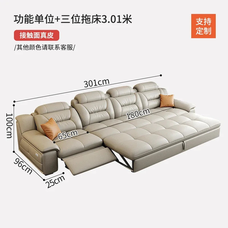 Italienisches Luxus Leder-Ecksofa mit Relaxfunktion – L-Form Wohnlandschaft aus Rindsleder, mit Schlaffunktion und Stauraum